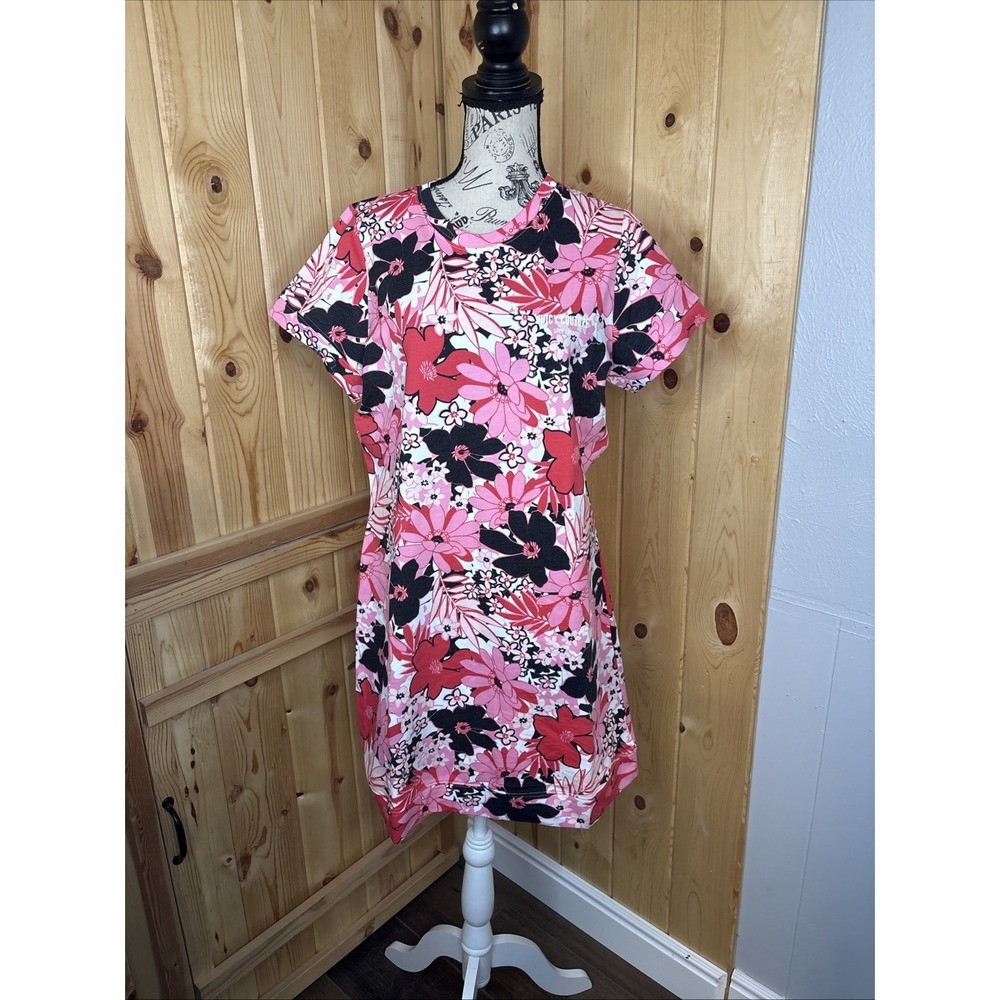 NWT Juicy Couture Womens Large Cotton Floral T-Shirt Mini Dress Barbie Pink